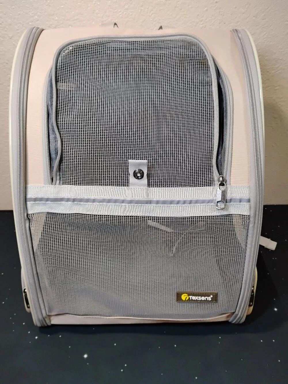 Texsens Pet Carrier Backpack Breathable Mesh Cat Dog Travel Bag Beige Gray